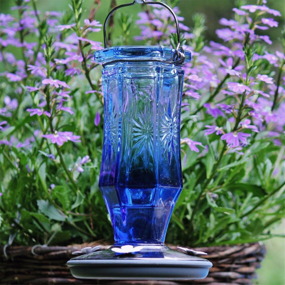 Hummingbird Feeders for Outdoors Vintage Blue Glass Antique Etsy