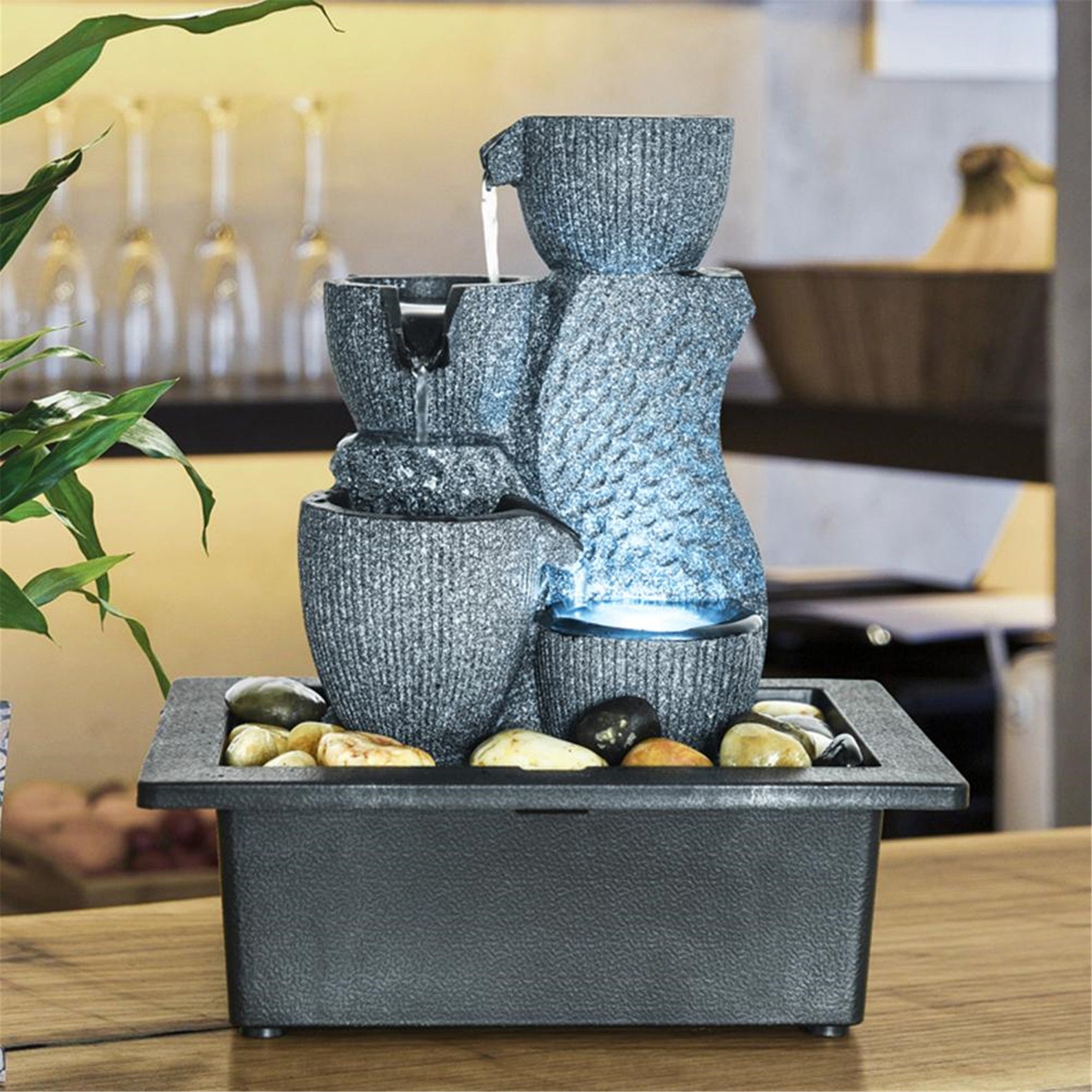 Tabletop Water Fountain With Led Lights Indoor Zen Meditation Etsy