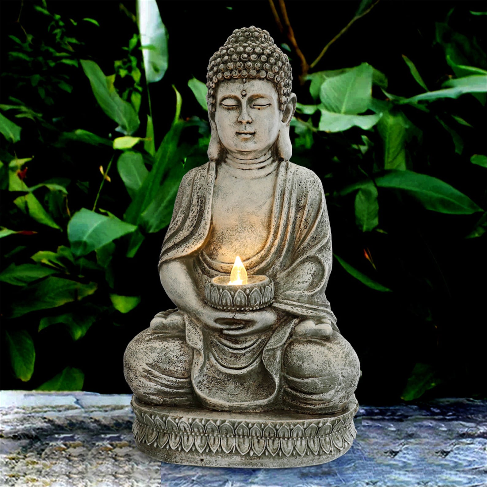 Seated Buddha Statue Zen Buddha Figurine Solar Powered Etsy