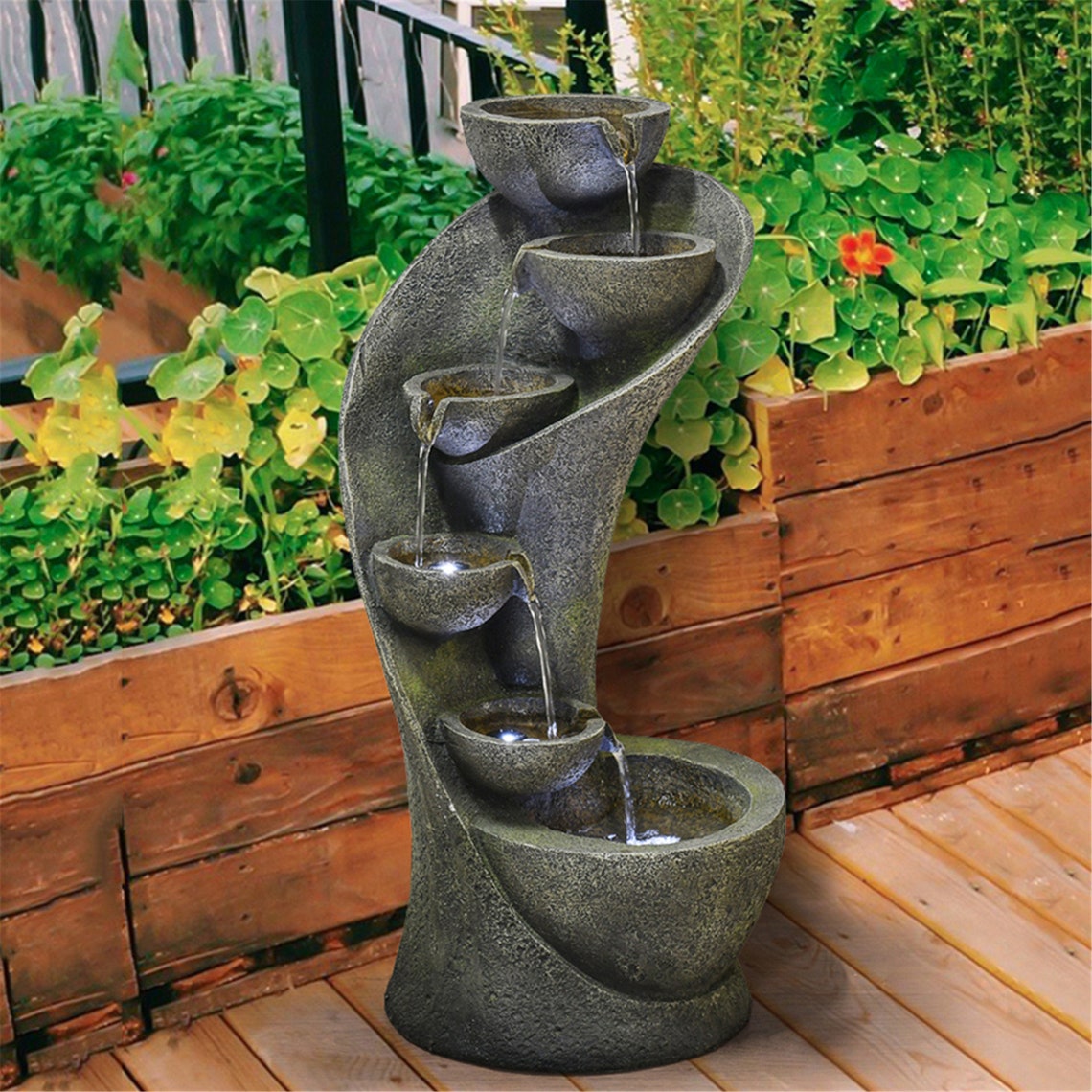 Fuente de jardín al aire libre con luces LED cascadas de | Etsy