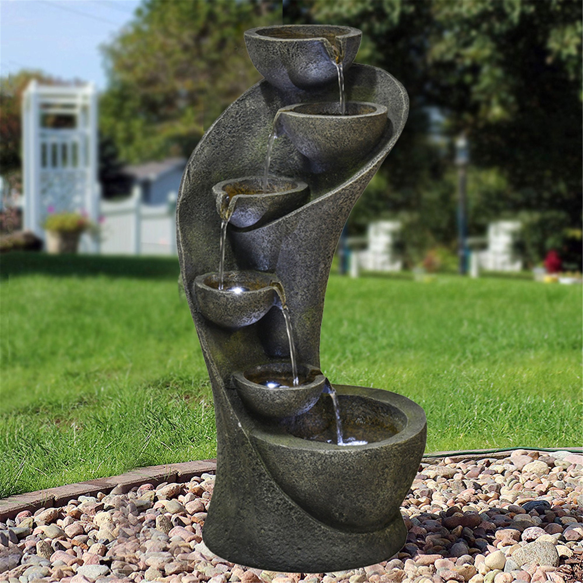 Fuente de jardín al aire libre con luces LED cascadas de | Etsy