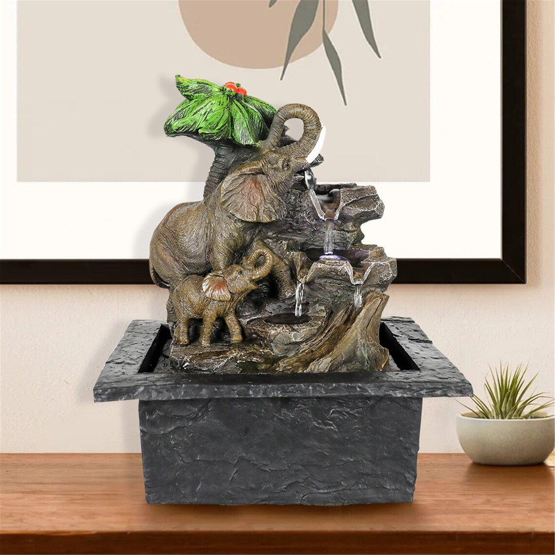 Tabletop Water Fountain with LED Light Indoor Elephants under Etsy