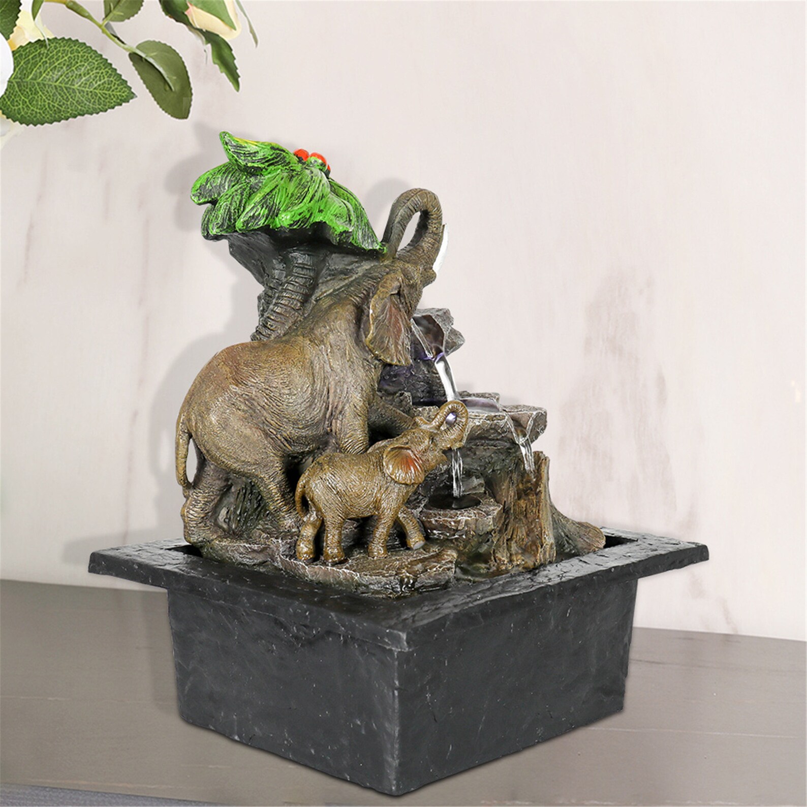Tabletop Water Fountain with LED Light Indoor Elephants under Etsy