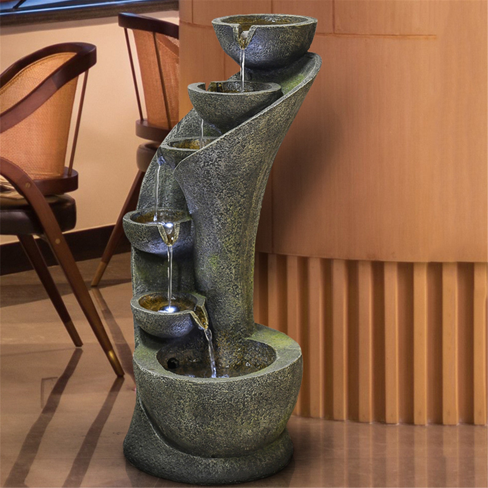 Fuente de jardín al aire libre con luces LED cascadas de | Etsy