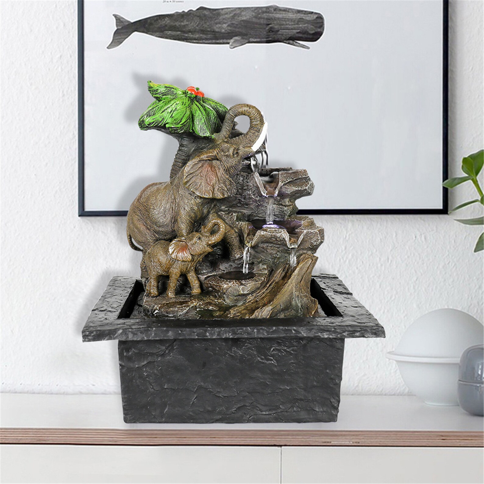 Tabletop Water Fountain with LED Light Indoor Elephants under Etsy