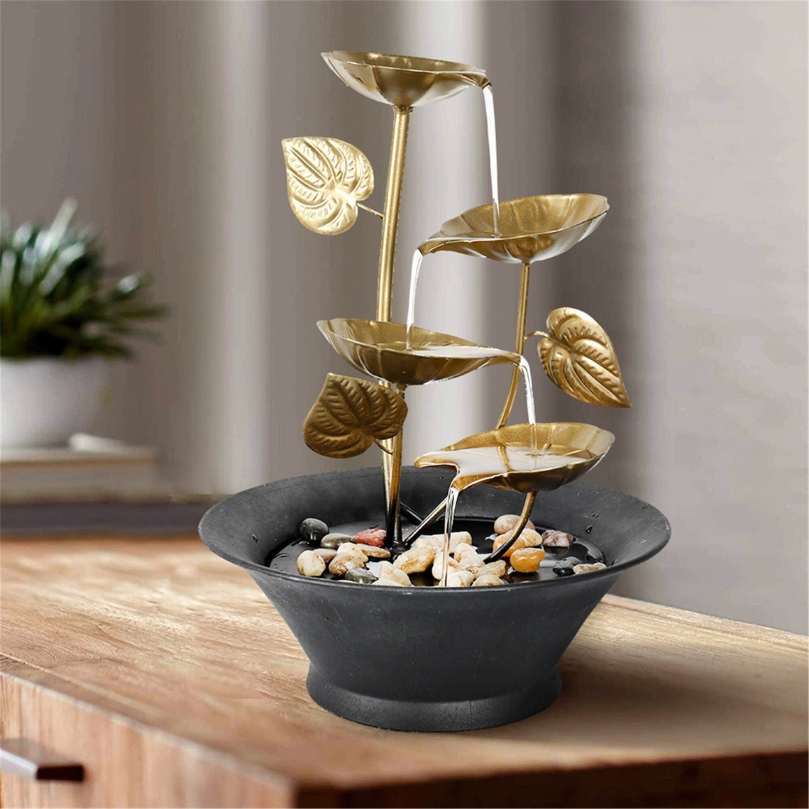 12.2H Tabletop Water Fountains Indoor Lotus Leaf Etsy