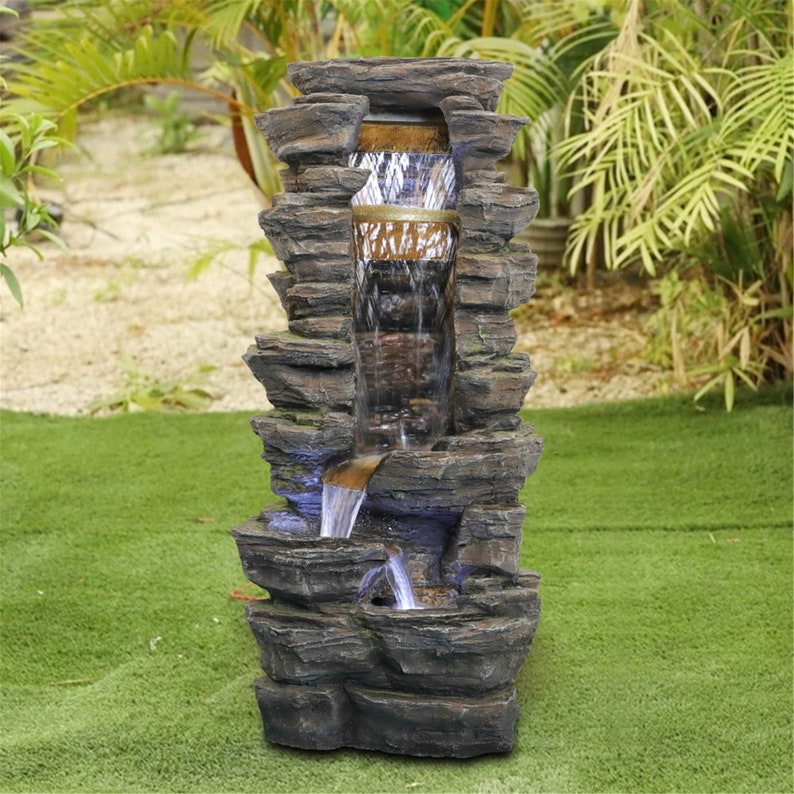 Outdoor Water Fountain With LED Lights Water Feature for Etsy
