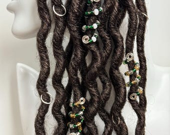 3 Piece Green Beaded Hair Coils: Loc Jewelry Braid Accessories