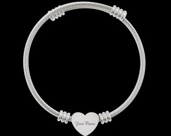 Bracciale rigido a forma di cuore incisibile / Bracciale in filo d'argento o d'oro