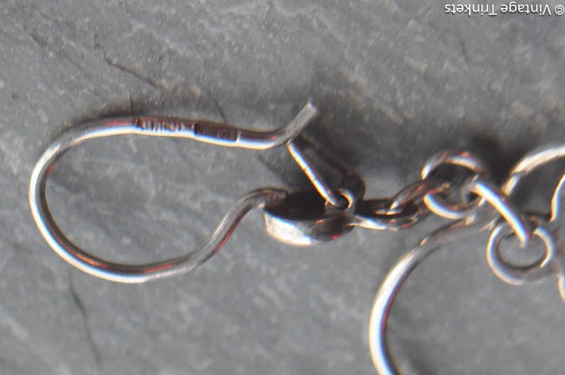 Vintage Soviet Russian 875 silver niello heart-shape dangle earrings