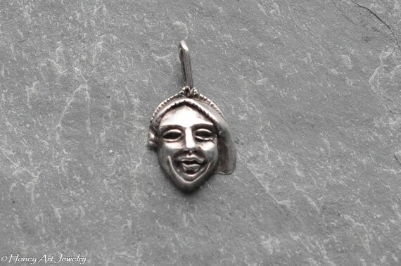 Amber Sterling Silver Theatrical Mask Pendant Necklace Chain 18