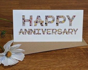 Happy Anniversary Card / Anniversary Card / Pressed Flower Card / Floral Card / Wedding Anniversary Card / FSC Blank Card / Deborah Crago