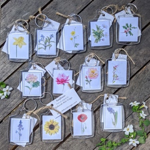 Floral Keyring / Botanical Keyring (choose from 13 illustrations) Flower keychain