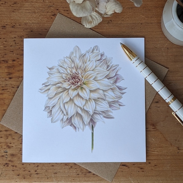 Dahlia Card / Dahlia 'Café au Lait' / Dahlia Flower greeting card / Dahlia 'Café au Lait' Botanical card / Blank FSC Card