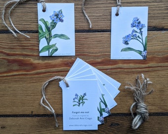 Set of 6 Forget-me-not Gift Tags / Botanical Gift Tags / Blank Gift labels / Gift Accessories / Blank Cards with Jute cord