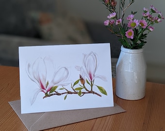 Magnolia Card / Botanical Flower Card / Spring Flowers /Floral Greeting Card / FSC Blank Card / Deborah Crago