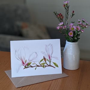 Magnolie Karte / Botanische Blumenkarte / Frühlingsblumen / Florale Grußkarte / FSC Blanko Karte / Deborah Crago