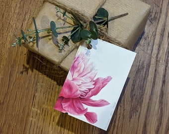 Set of 6 Peony Gift Tags / Botanical Gift Tags / Blank Gift labels / Gift Accessories / Blank Cards with Jute cord / Pink Peony Gift labels