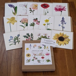Boîte cadeau ECO de 14 cartes botaniques différentes / Cartes FSC et parrainage Planter un arbre / Cartes caritatives / Cartes de voeux vierges / Boîte cadeau pour cartes