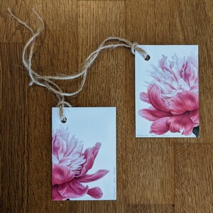Set of 6 Peony Gift Tags / Botanical Gift Tags / Blank Gift labels / Gift Accessories / Blank Cards with Jute cord / Pink Peony Gift labels image 4