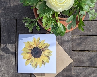 Sunflower Card / Sunflower Botanical Flower Card / Floral Greeting Card / FSC Blank Card / Deborah Crago