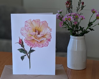 Rose Card / Rose Botanical Flower Card / Blank Card / Peace Rose Greeting Card / Deborah Crago