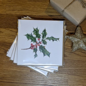 Holly Christmas cards - Pack of 4 botanical cards with charity donation / Charity Christmas Card / Winter Greeting Card