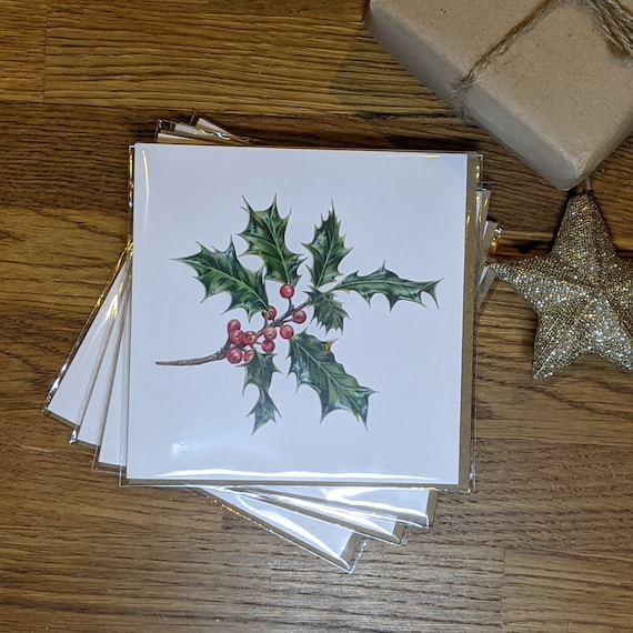 Holly Christmas Cards Pack of 4 Botanical Cards With Charity
