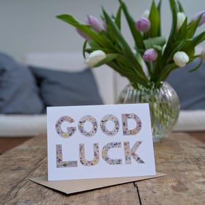 Tarjeta de buena suerte / Mucha suerte / Tarjeta de examen / Tarjeta de prueba / Tarjeta de nuevo trabajo / Flores prensadas / Tarjeta floral / Tarjeta de felicitación en blanco FSC / Deborah Crago