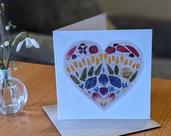 Heart Card / Rainbow Card / Pressed Flower Card / Floral Card / Valentine Greeting Card / Love / New born Card / Blank Card / Greeting Card