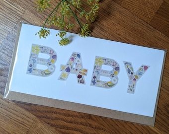 Baby Card / New Baby Greeting Card / Pressed Flower Card / Floral Card /  Baby Shower / Baby Christening Card/ FSC Blank Card
