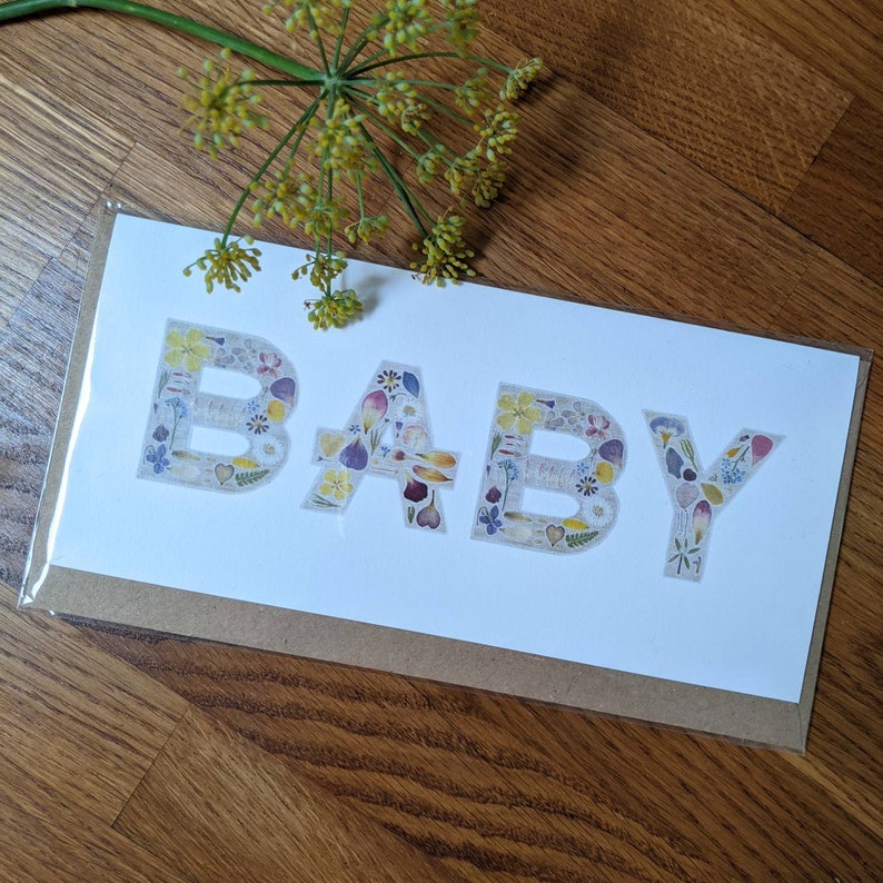 Baby Card / New Baby Greeting Card / Pressed Flower Card / Floral Card / Baby Shower / Baby Christening Card/ FSC Blank Card Blank Card