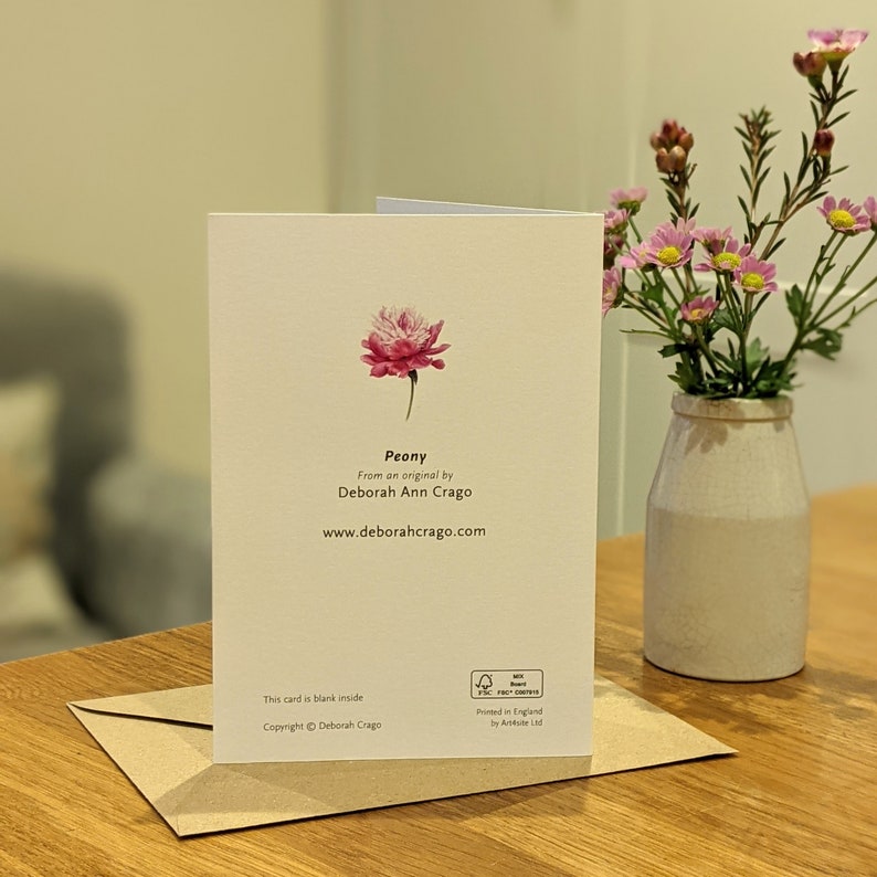 Peony Card / Peony Botanical Flower Card / Blank Card / Bowl of Beauty Peony / Deborah Crago image 3