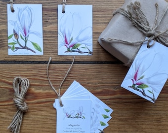 Set of 6 Magnolia Gift Tags / Botanical Gift Tags / Blank Gift labels / Gift Accessories / Blank Cards with Jute cord / Floral gift tags