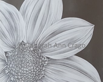 Dahlia Print / Dahlia Black and White Floral Print / Limited Edition Giclee / Hand Signed Print / Large Floral / Graphite Drawing / Wall Art