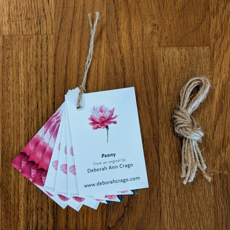 Set of 6 Peony Gift Tags / Botanical Gift Tags / Blank Gift labels / Gift Accessories / Blank Cards with Jute cord / Pink Peony Gift labels image 5