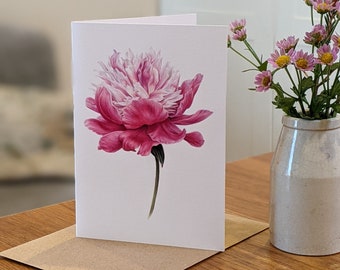 Peony Card / Peony Botanical Flower Card / Blank Card / Bowl of Beauty Peony / Deborah Crago