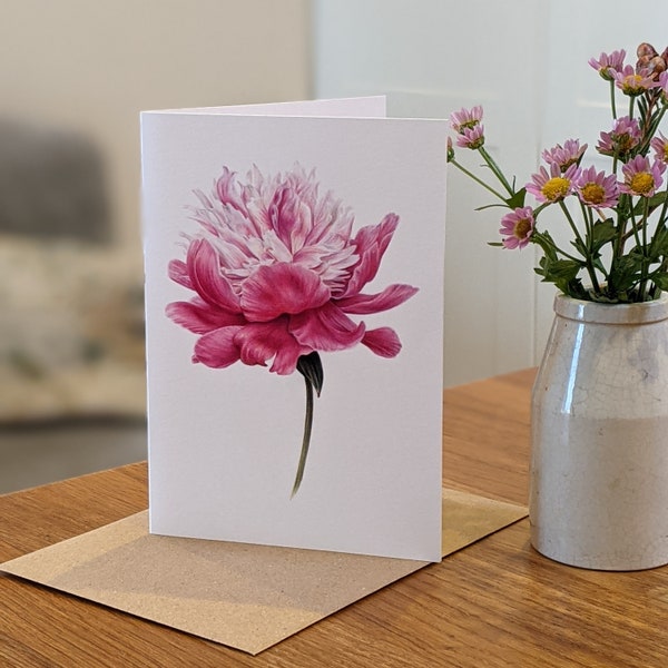 Peony Card / Peony Botanical Flower Card / Blank Card / Bowl of Beauty Peony / Deborah Crago