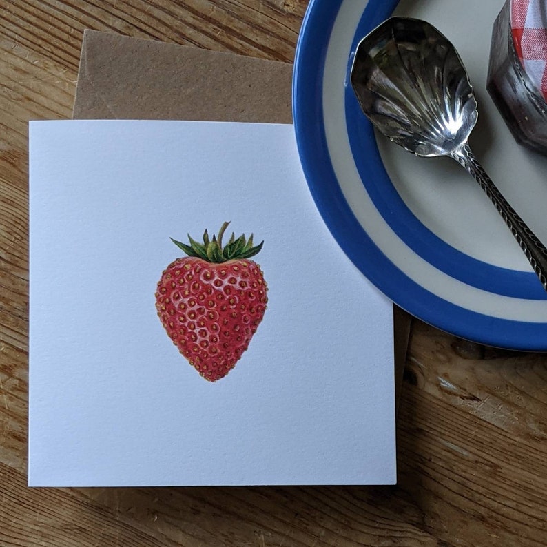 Strawberry Card / Strawberry Plant / Strawberry flower Card / Strawberry Botanical illustration / Blank FSC Card with Recycled envelope image 9