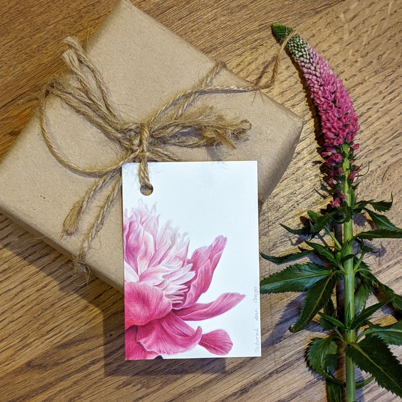 Set of 6 Peony Gift Tags / Botanical Gift Tags / Blank Gift labels / Gift Accessories / Blank Cards with Jute cord / Pink Peony Gift labels image 3