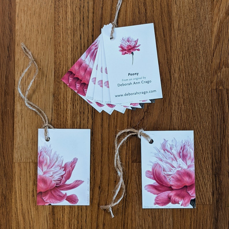 Set of 6 Peony Gift Tags / Botanical Gift Tags / Blank Gift labels / Gift Accessories / Blank Cards with Jute cord / Pink Peony Gift labels image 2