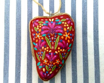 Hand painted Driftwood - Heart & purple