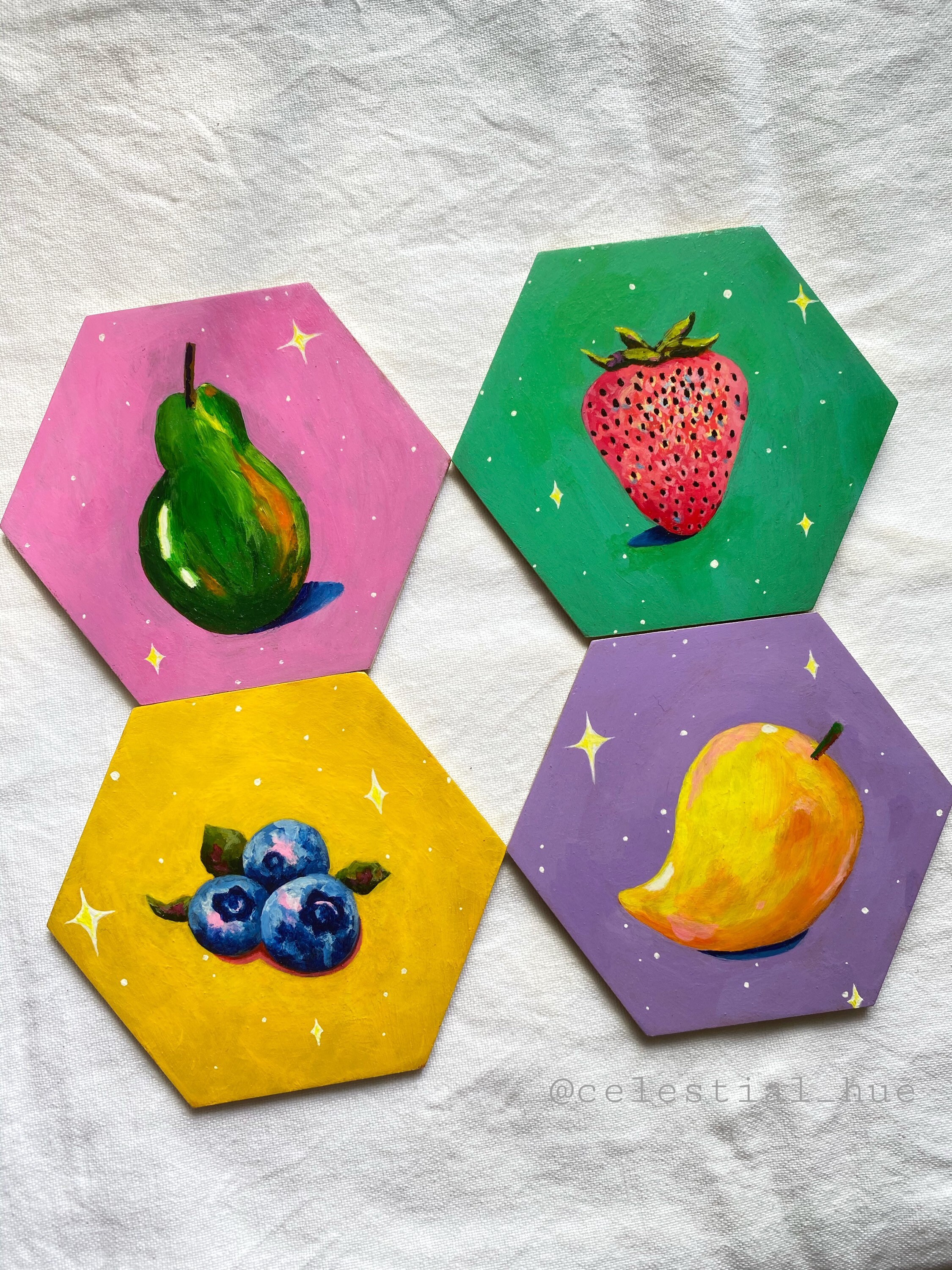 Hand Painted Fruits Coasters fruits acrylic painting Etsy