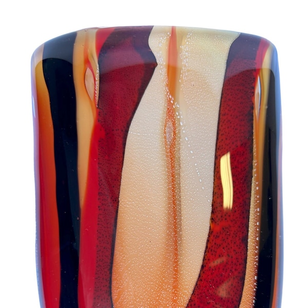 Handmade Thick & Heavy 10" Oval Shape Flamboyant Art Glass Vase by BADASH CRYSTAL