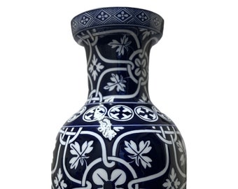 Vintage Large 20.5" Chinese Style Porcelain Vase in Indigo Blue & White by Z Gallerie