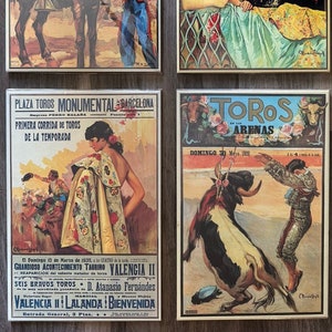 Set of 4 Azulejo Ceramic Tiles | Vintage Spanish Bullfighting Posters | Matador Corrida de Toros Wall Art, Spain