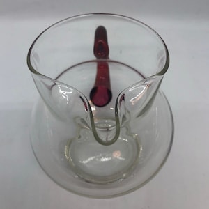 Vintage Mid-Century Modern Glass Ball Pitcher with Ice Lip & Red Handle – 12 oz