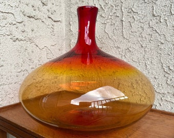 Vintage MCM Blenko Glass Co. 6716 Art Glass Decanter Bottle in Tangerine by Joel Myers