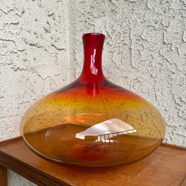 Vintage MCM Blenko Glass Co. 6716 Art Glass Decanter Bottle in Tangerine by Joel Myers