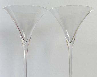 Pair of Unique and Elegant Pulled Stem 11" Tall Martini Cocktail Glasses